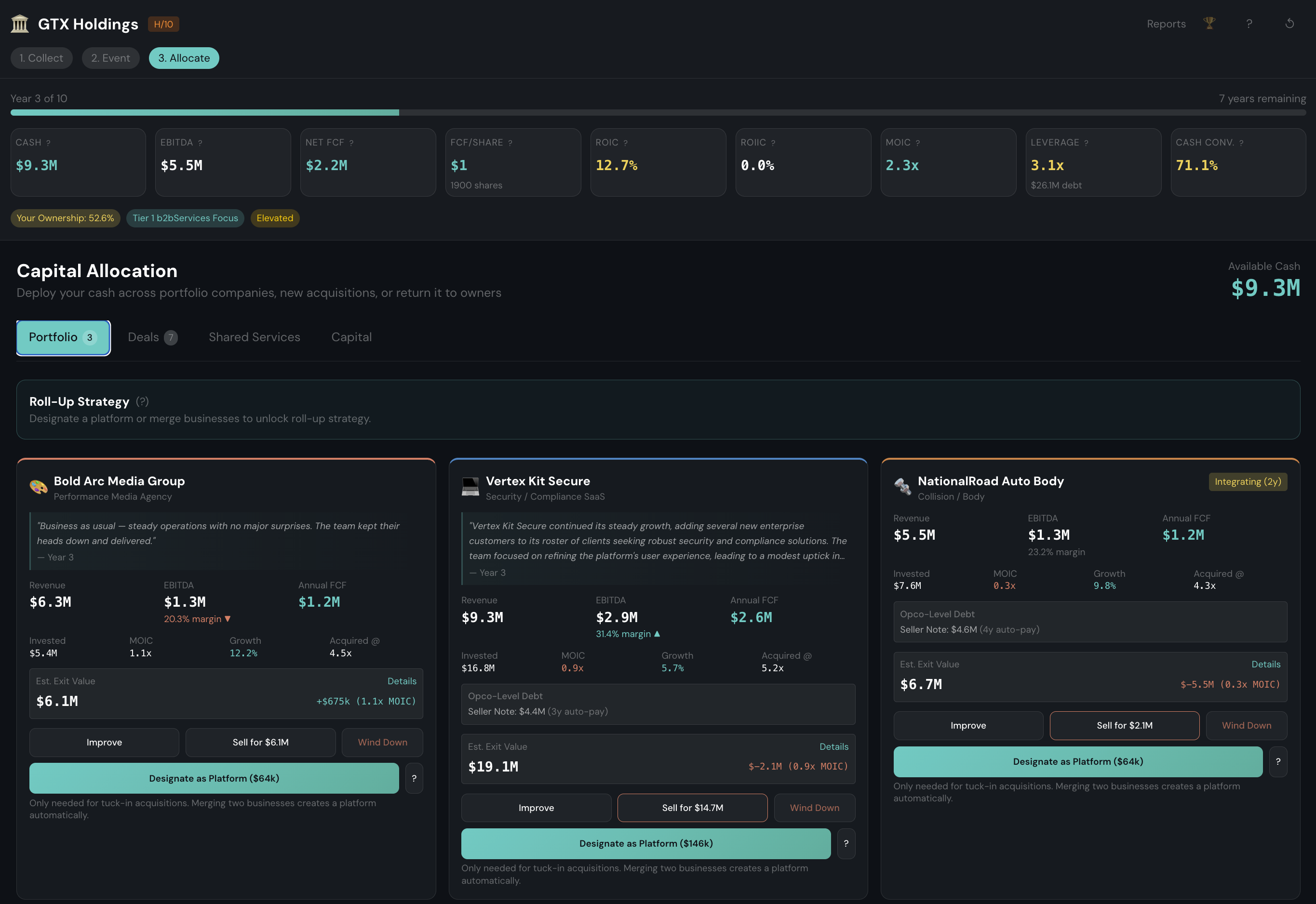 Holdco Tycoon — capital allocation gameplay
